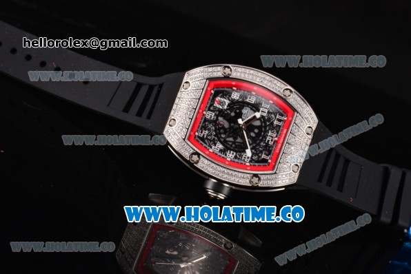 Richard Mille RM010 Miyota 9015 Automatic Steel/Diamonds Case with Skeleton Dial and Red Inner Bezel - Click Image to Close